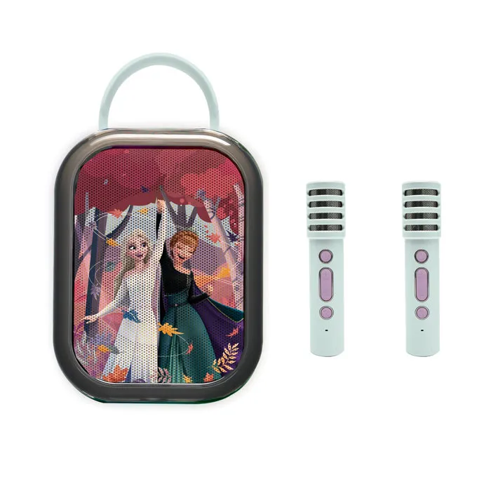 Lexibook - Karaoké La Reine des Neiges avec 2 microphones sans fil Bluetooth et batterie rechargeable