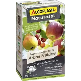 Algoflash Naturasol Engrais longue durée Arbres fruitiers - Action 5 mois, base de laine de mouton 50%, produit naturel et AB, 2 kg
