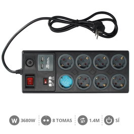 GSC Evolution Multiprise 8 Prises + 2 USB - Noir