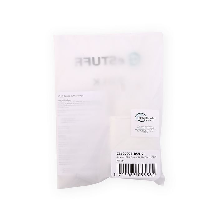 eSTUFF INFINITE Chargeur USB-C PD 35W Blanc pour Smartphones et Tablettes - Boîtier en Plastique Recyclé à 98% - Prise EU