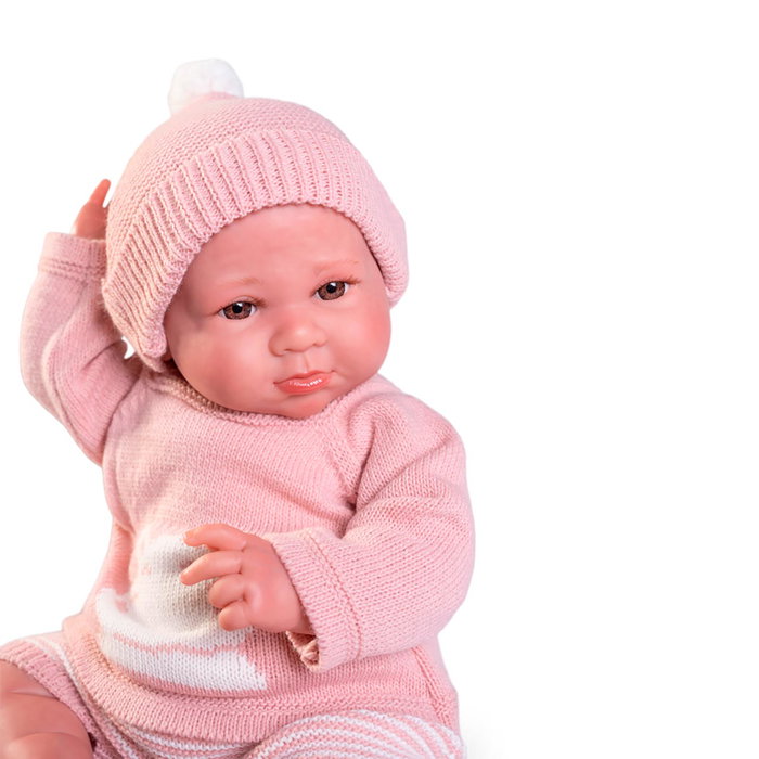 Muñecas Antonio Juan Poupée Reborn Luca en Maille avec Ensemble et Bonnet Rose - Réf. 80324 - Pour Adolescents et Adultes