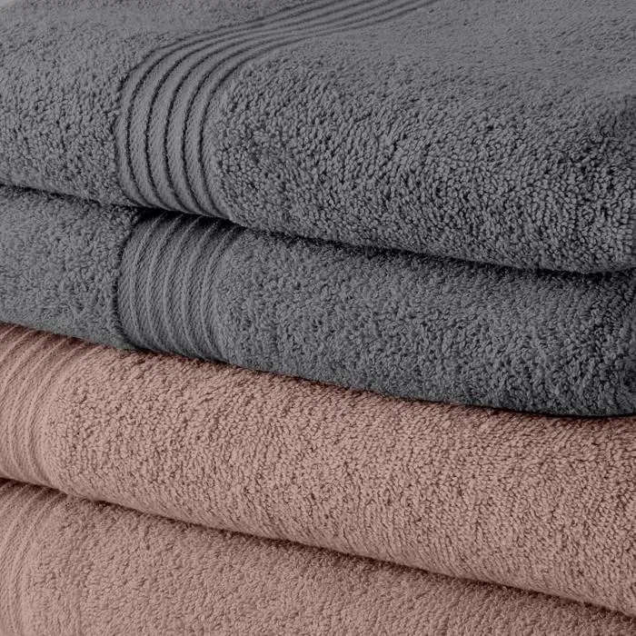 Today Essential Lot de 5 Draps de Bain 70x130 cm 100% Coton - Design 3 Roses des Sables et 2 Acier