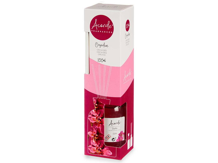 Acorde Mikado Parfum d'intérieur Orquidea 100 ml avec bâtonnets en verre et bois 5,5x21,3x5,5 cm Rose (Set de 12)