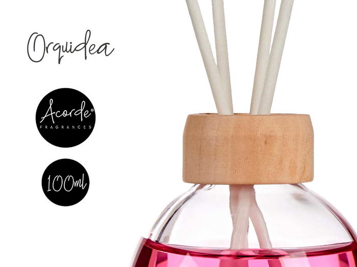 Acorde Mikado Parfum d'intérieur Orquidea 100 ml avec bâtonnets en verre et bois 5,5x21,3x5,5 cm Rose (Set de 12)