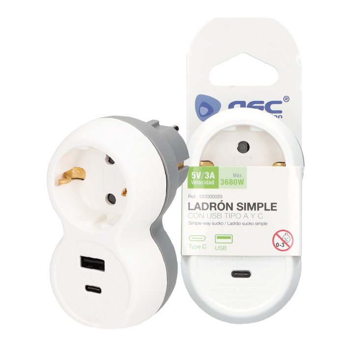 GSC Evolution Adaptateur simple avec USB Type A et Type C - Blanc