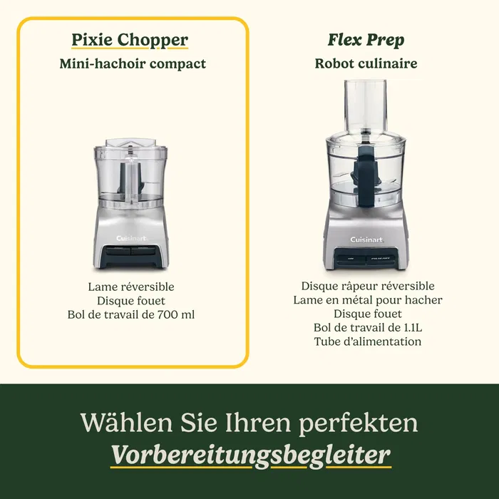 Cuisinart Hachoir électrique Pixie Chopper CCH32E 250 W Capacité 0.7 L - Compact et puissant avec lame réversible inox pour hacher, mixer et fouetter - Gris