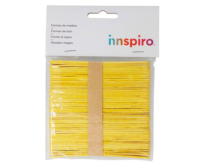 Innspiro Bâtonnets de polo en bois standard jaune 114x10x2mm, 50u.