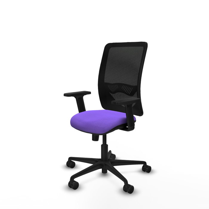 Chaise Zulema Synchro 3 positions tissu Violet Maille Noir Base en nylon noir Accoudoir 2D Sans appui-tête Roulettes 65mm nylon