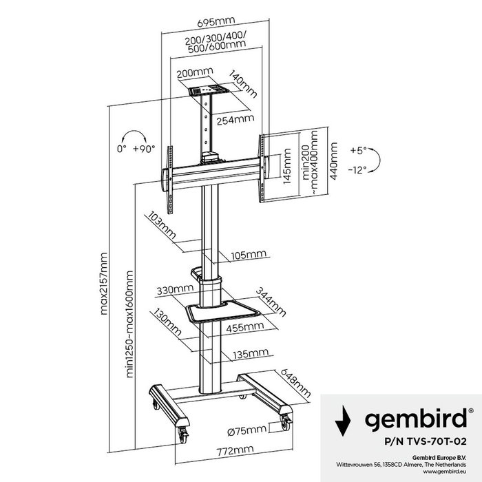 Support de table d'écran GEMBIRD TVS-70T-02 70" 37"