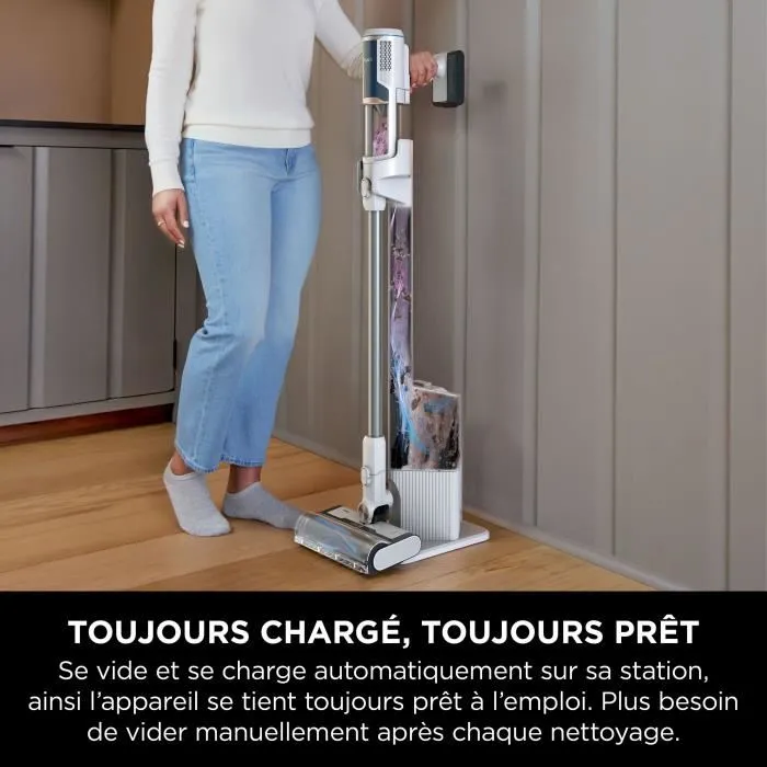 Shark BU3521EU Aspirateur Balai sans fil 181 W - Autonomie jusqu'à 30 jours avec vidage automatique Clean & Empty, capteur FloorDetect et 3 modes d'aspiration