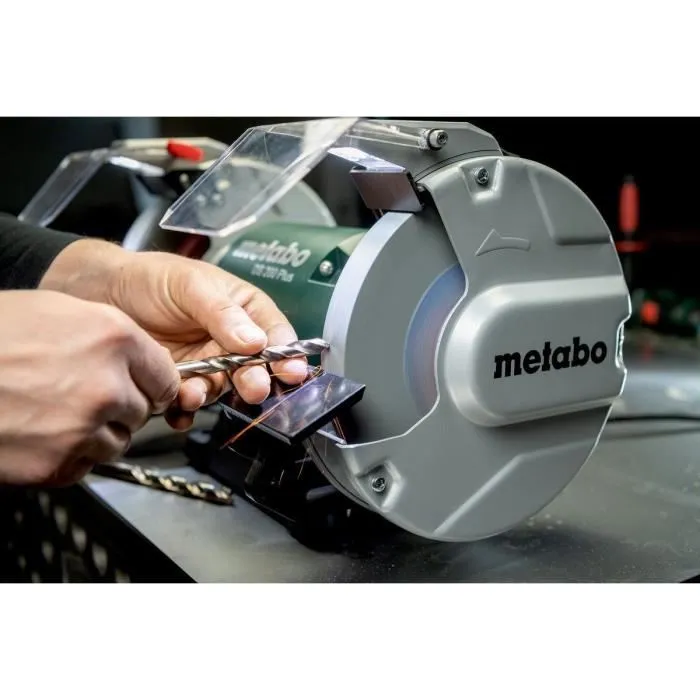 Metabo Touret à Meuler DS 200 Plus - 200 mm - Meules en Corindon Brun 36P/60N avec Pare-Étincelles et Porte-Pièce pour Affûtage, Ponçage, Ébavurage