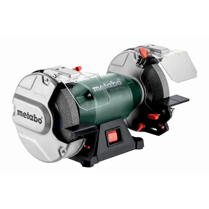 Metabo Touret à Meuler DS 200 Plus - 200 mm - Meules en Corindon Brun 36P/60N avec Pare-Étincelles et Porte-Pièce pour Affûtage, Ponçage, Ébavurage