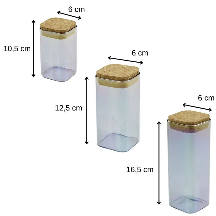 Fackelmann Set de 3 boîtes alimentaires en verre avec couvercle liège Tasty Green - 280 ml, 330 ml, 450 ml - Conservation vrac