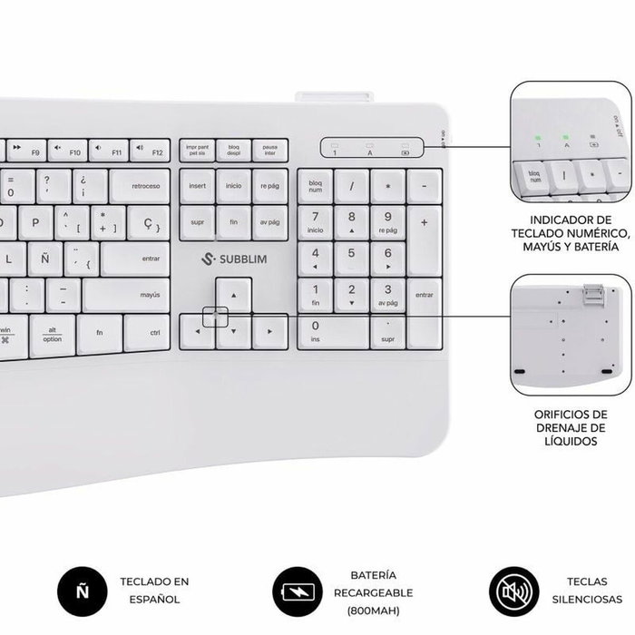 clavier et souris Subblim SUBKBC-DCOPW1 Blanc Espagnol Espagnol Qwerty QWERTY