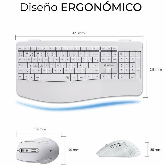 clavier et souris Subblim SUBKBC-DCOPW1 Blanc Espagnol Espagnol Qwerty QWERTY