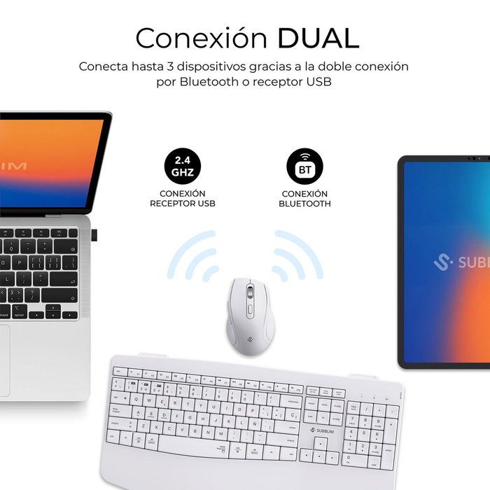 clavier et souris Subblim SUBKBC-DCOPW1 Blanc Espagnol Espagnol Qwerty QWERTY