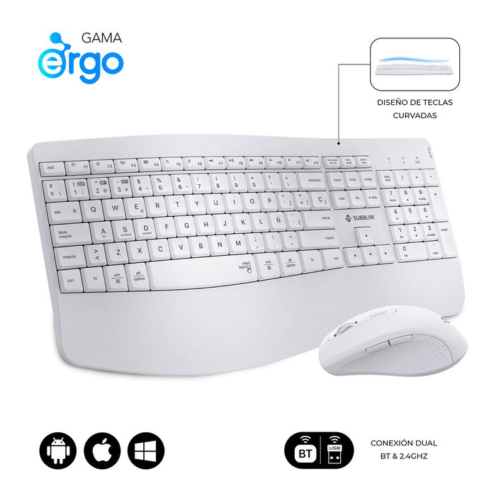 clavier et souris Subblim SUBKBC-DCOPW1 Blanc Espagnol Espagnol Qwerty QWERTY