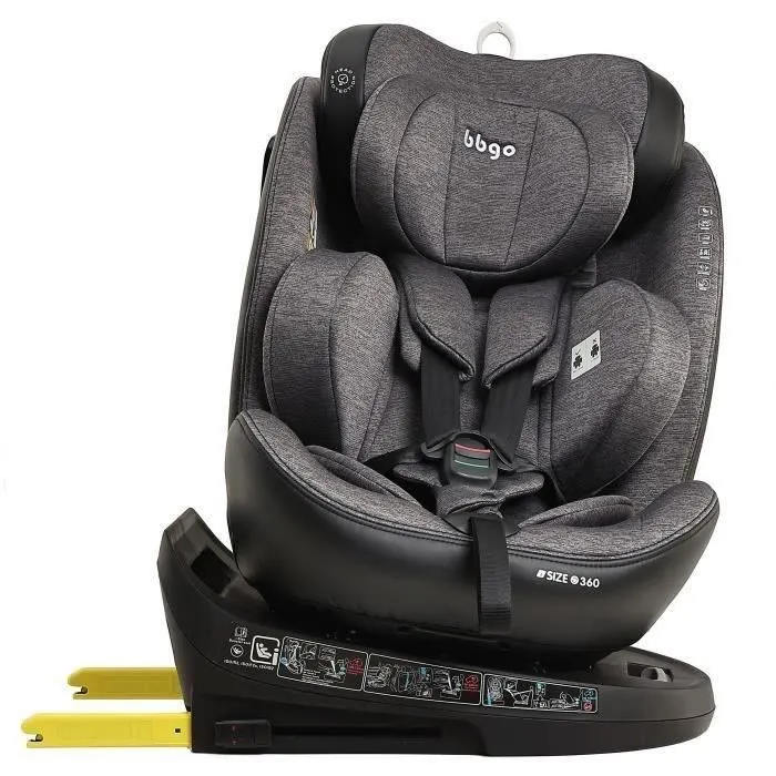 BBGO Wondersafe Siège auto pivotant Groupe 0+/1/2/3 (I-SIZE 40-150 cm) - ISOFIX et Top Tether - Gris - Fibre de bambou et simili cuir