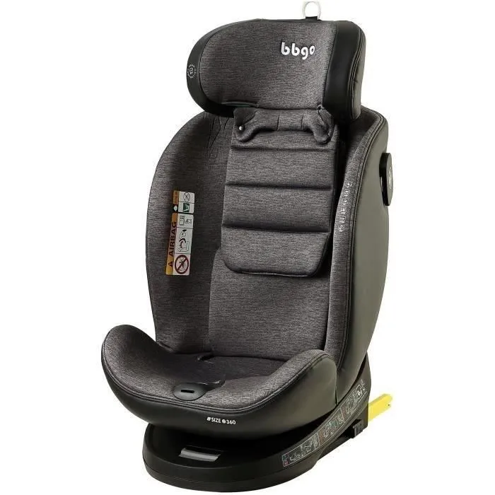 BBGO Wondersafe Siège auto pivotant Groupe 0+/1/2/3 (I-SIZE 40-150 cm) - ISOFIX et Top Tether - Gris - Fibre de bambou et simili cuir