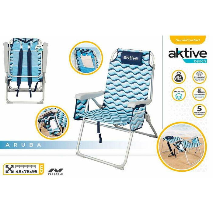 Chaise de Plage Aktive 64 x 63 x 43 cm Celeste