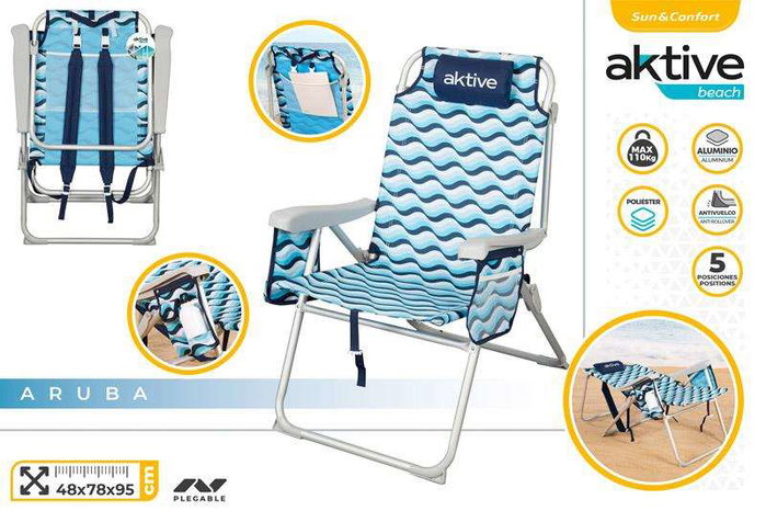Aktive Chaise de Plage Pliable Aluminium XL 5 Positions Bleu Celeste