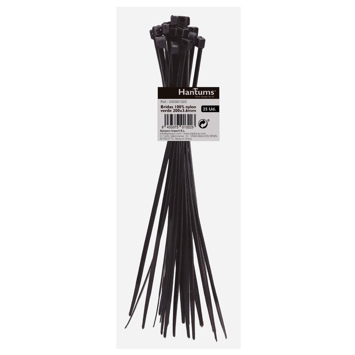 Hantums Collier de serrage en nylon noir 200x3,6mm (Sachet de 25 unités)