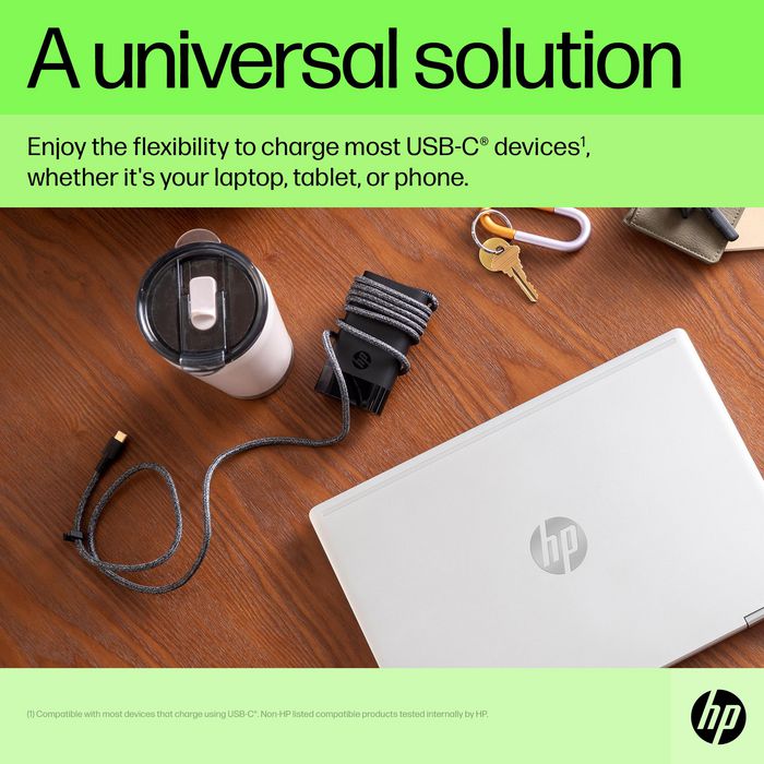 HP Chargeur USB-C 65 W pour ordinateur portable, tablette et smartphone, Compact et léger avec alimentation intelligente