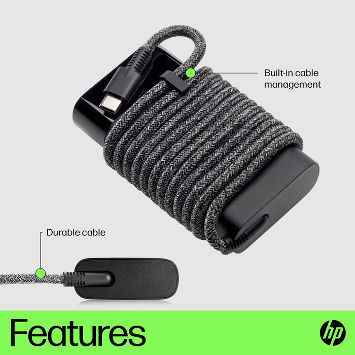 HP Chargeur USB-C 65 W pour ordinateur portable, tablette et smartphone, Compact et léger avec alimentation intelligente