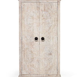 Giner y Colomer - Armoire en bois de manguier avec portes sculptées style ethnique, finition sable - Dimensions portes : 142x36 cm