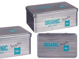 KINVARA Bote Hojalata Rectangular Organic Snacks Gris