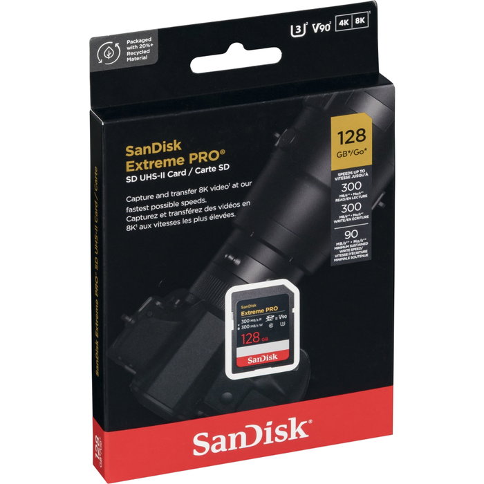 SanDisk Carte SD Extreme Pro 128 Go V90 Noir