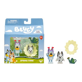 Moose Pack de 2 Figurines Primavera (Printemps) Bluey et Muffin 18913 - Figurines Articulées avec Accessoires, Licence Bluey