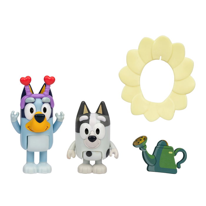 Moose Pack de 2 Figurines Primavera (Printemps) Bluey et Muffin 18913 - Figurines Articulées avec Accessoires, Licence Bluey