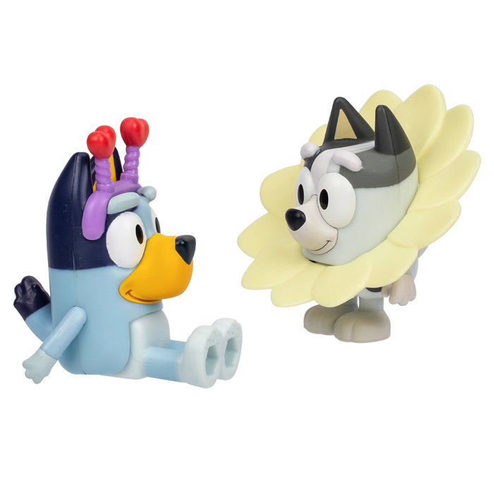 Moose Pack de 2 Figurines Primavera (Printemps) Bluey et Muffin 18913 - Figurines Articulées avec Accessoires, Licence Bluey
