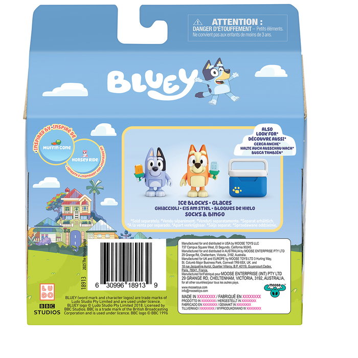 Moose Pack de 2 Figurines Primavera (Printemps) Bluey et Muffin 18913 - Figurines Articulées avec Accessoires, Licence Bluey