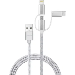 Auto-T Câble 3 en 1 Lightning, Micro-USB et USB-C - 100 cm - Argenté