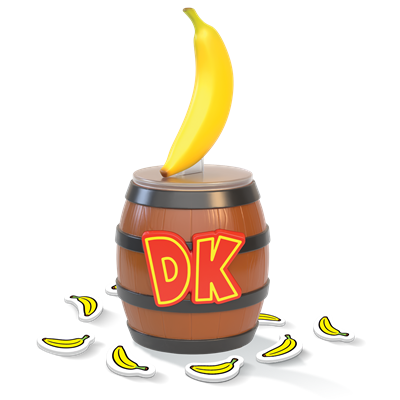 Asmodee Jungle Speed Donkey Kong Jeu de Société – Édition Spéciale, 67 Cartes, 1 Totem Banane, 1 Baril, 18 Mini Bananes