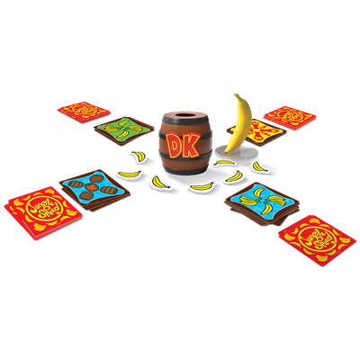Asmodee Jungle Speed Donkey Kong Jeu de Société – Édition Spéciale, 67 Cartes, 1 Totem Banane, 1 Baril, 18 Mini Bananes