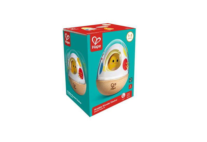 Hape - Apilador Wobble Wonder - Jeu d'empilement de coquilles d'œufs - Jouet d'éveil pour enfants dès 12 mois - 10 x 8,20 x 8,20 cm
