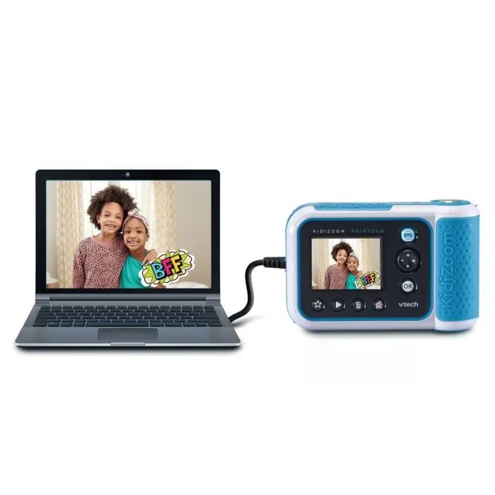 VTech KidiZoom Print Cam Graffiti, Appareil Photo HD Impression Instantanée pour Enfant 5-13 Ans, 40+ Effets, 60+ Cadres, Mode Selfie, Détection Visage, Bleu, Langue Française