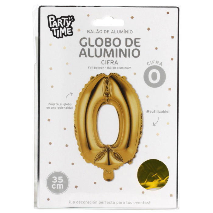 Party Time Ballon Chiffre 0 Doré 35 cm