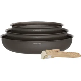 Arthur Martin Set de 3 poêles 20-24-28 cm avec poignée amovible, compatible induction