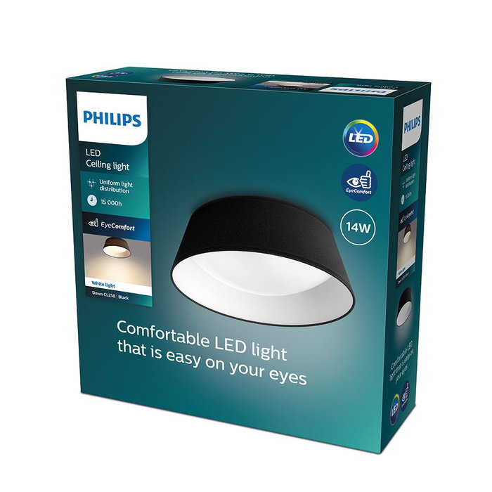 Philips Plafon LED Dawn noir, ø34 cm Philips Plafon LED Dawn noir, ø34 cm
