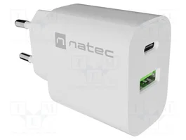 NATEC Chargeur USB blanc avec sorties USB-A et USB-C