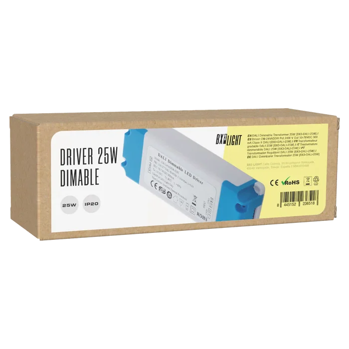 BX3 LIGHT Driver LED CM-24VADDR 24W, régulation DALI, sortie 50-76V DC 300 mA, classe II, source de courant constant pour éclairage LED professionnel