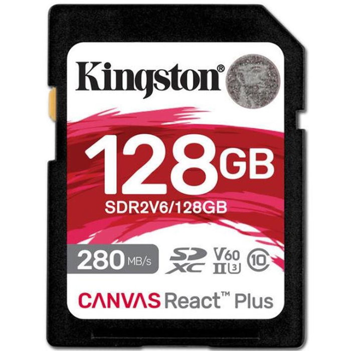 Kingston Canvas React Plus 128GB SDXC UHS-II V90 SDR2V6/128GB Noir Kingston Canvas React Plus 128GB SDXC UHS-II V90 SDR2V6/128GB Noir