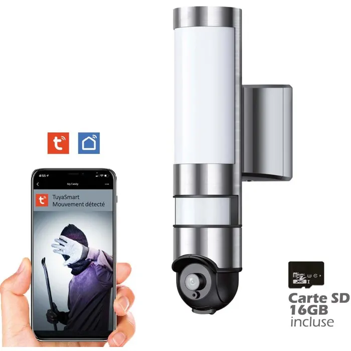 KYF - Caméra extérieure connectée Wifi, rotative, filaire 220V avec éclairage LED 1600 Lm et capteurs 3MP pour surveillance précise