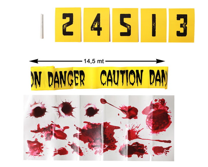 Kit 8 Pièces Scène de Crime avec Cinta Caution, Marqueurs et Taches de Sang, Accessoire Halloween 2025