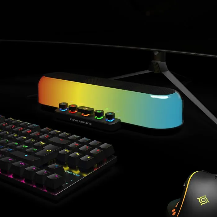 Nova Gaming Barre de Son Gaming Immersive Ursae GS205 avec LED RGB pour Setup PC - Noir
