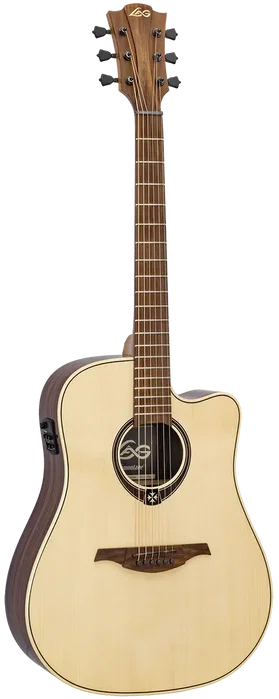 LAG Tramontane 218 A/E Guitare électro-acoustique Dreadnought Cutaway Table massive épicéa Engelmann Palissandre - Naturelle